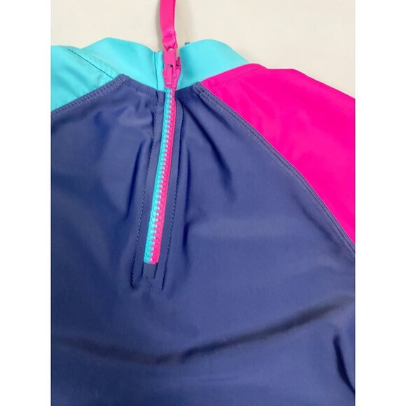 Eddie Bauer Swim Shirt Girls Kids Rash Guard Blue Pink  Size Medium 10/12 Zip‎ - Picture 8 of 10